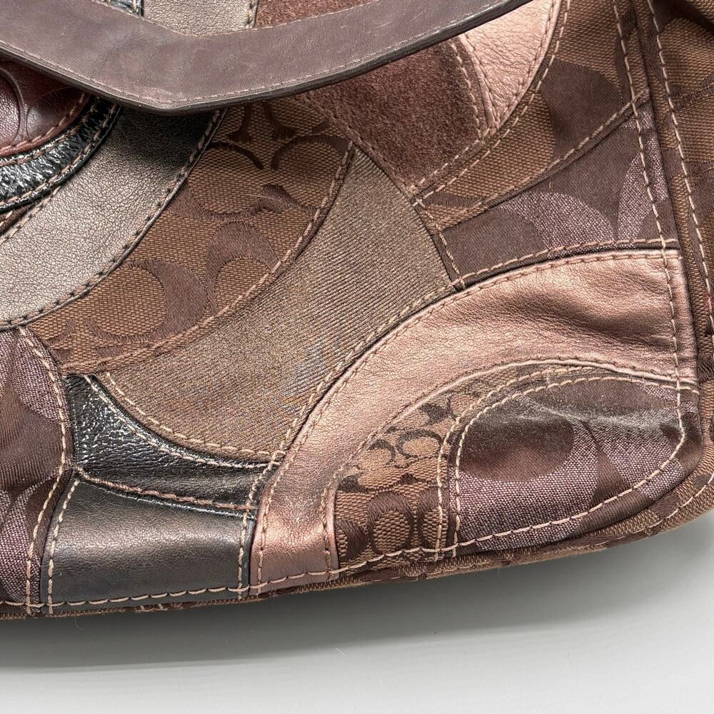 Coach Y2K Vintage Zoe Mosair Brown Patchwork Leather Suede Hobo Shoulder Bag - Picture 9 of 16